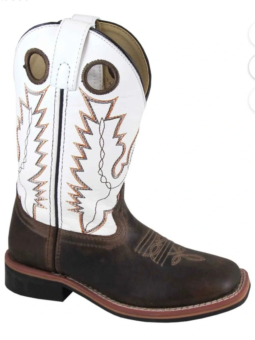 Kids Two-Tone Western Pull-On Leather Cowboy Boots - White & Brown